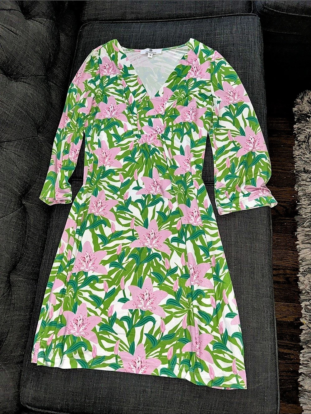 Jean Pierre Klifa Paris Floral Dress in Green & Pink Size Medium